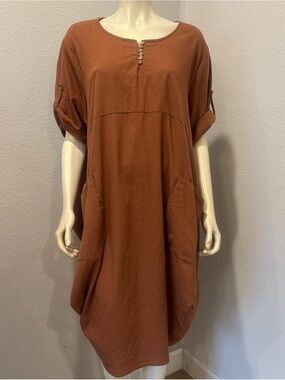 Mordenmiss Tunic Dress Brown Linen blend Boho Lagenlook